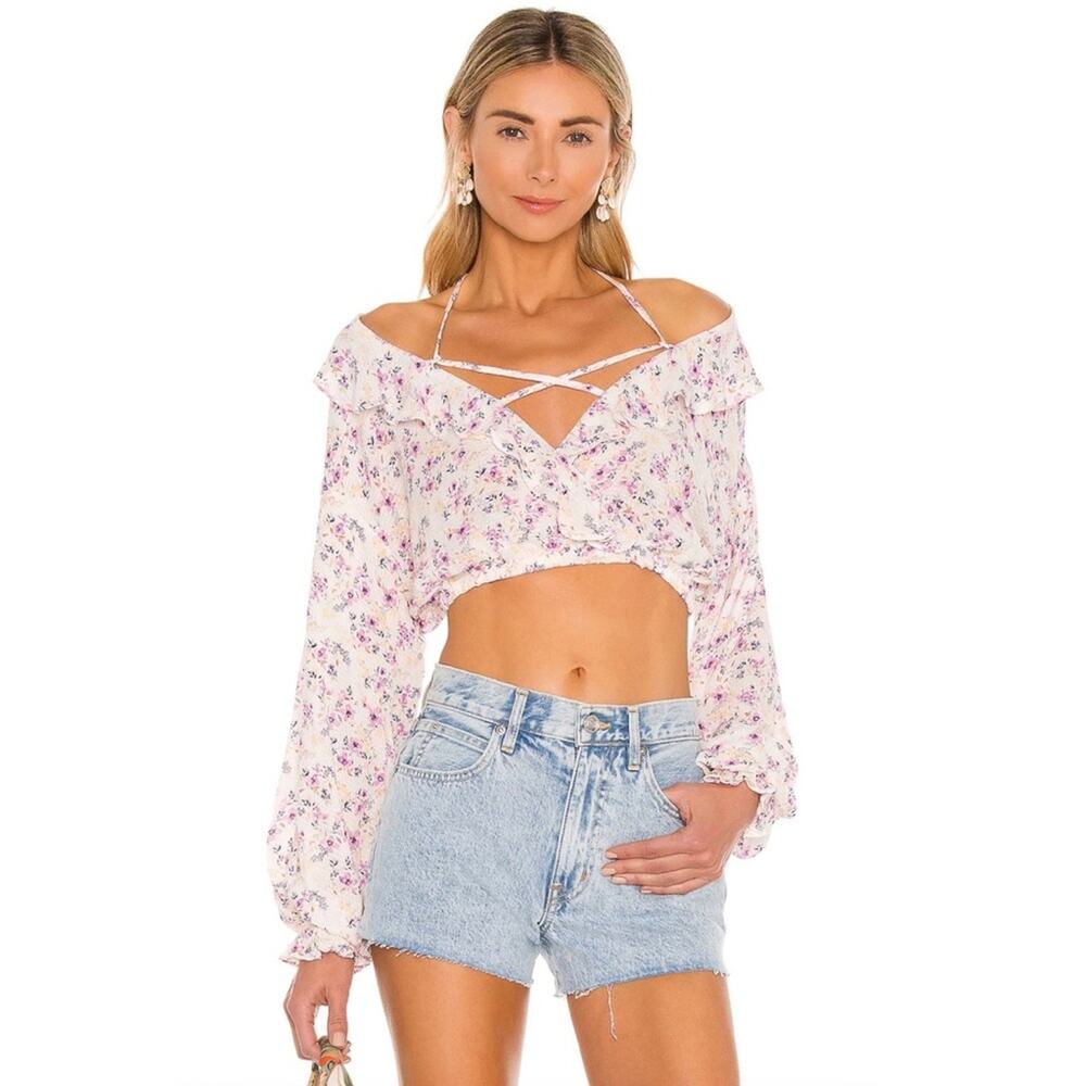 MAJORELLE Floral Blouse in White and Purple